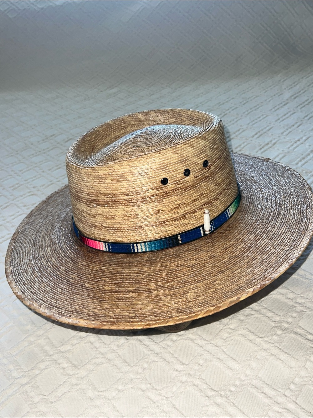 Sahuayo Men’s Natural Straw Western Hat w/ Multicolor Band - Mexico - Size large